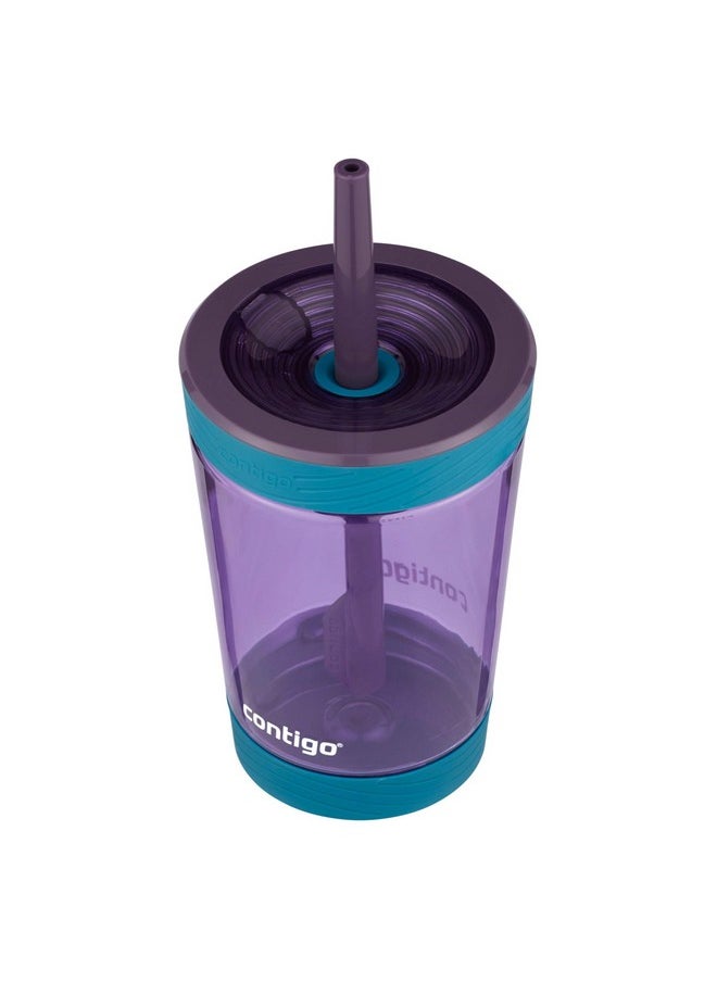 Contigo Spill-Proof 14oz Kids Tumbler with Straw, BPA-Free Plastic, Eggplant Design, Fits Cup Holders, Top-rack Dishwasher Safe