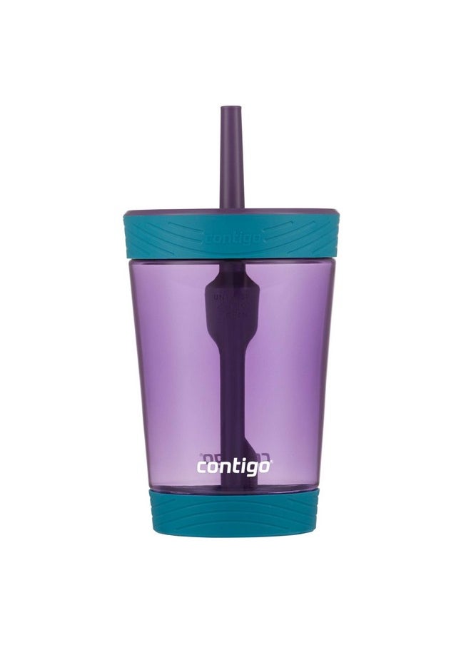 Contigo Spill-Proof 14oz Kids Tumbler with Straw, BPA-Free Plastic, Eggplant Design, Fits Cup Holders, Top-rack Dishwasher Safe