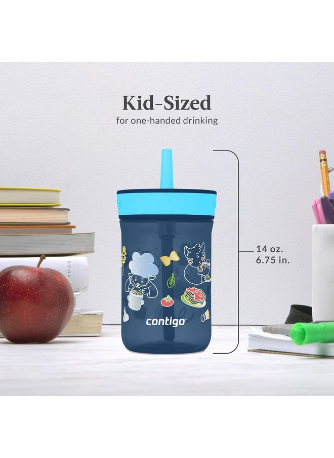 Contigo Kids’ Leighton Straw Tumbler with Spill-Proof Lid, 14oz., 2 Pack, Blueberry & Jade