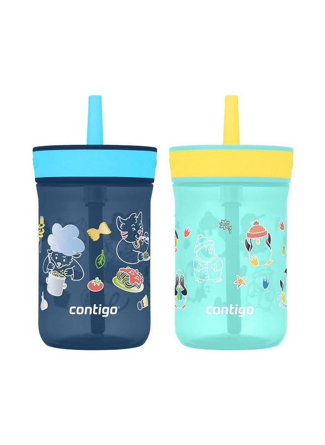 Contigo Kids’ Leighton Straw Tumbler with Spill-Proof Lid, 14oz., 2 Pack, Blueberry & Jade