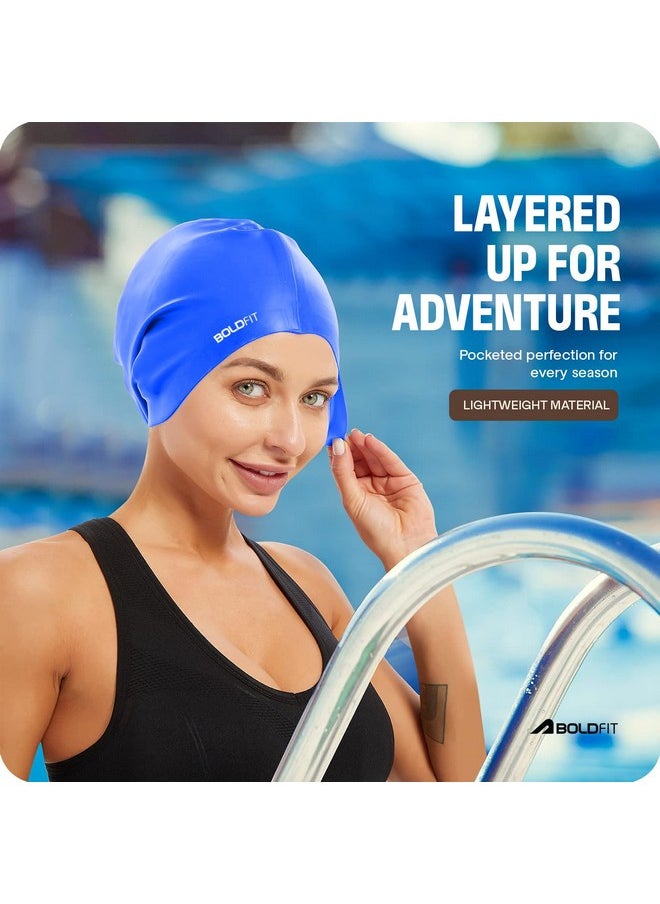 Boldfit Swimming Cap for Women Silicone Long Swimming Caps for Women Swim Cap for Girls with Long Hair Swim Cap for Women Long Hair for Dry Hair Swimming Head Cap for Long Hair Easy Fit - Blue