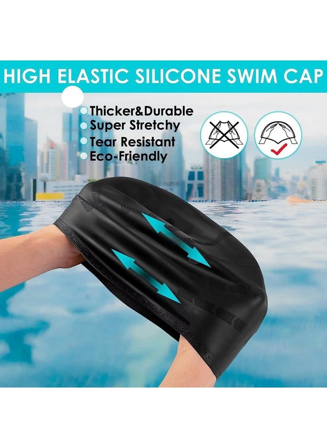 Rylan Latest Designed Long Hair Swim Cap,Waterproof Silicone Swimming Cap for Adult Woman and Men,Keeps Hair Clean with Ear Protector Fresh Long Lasting Silicone Made Waterproof Swimming Cap (Black)