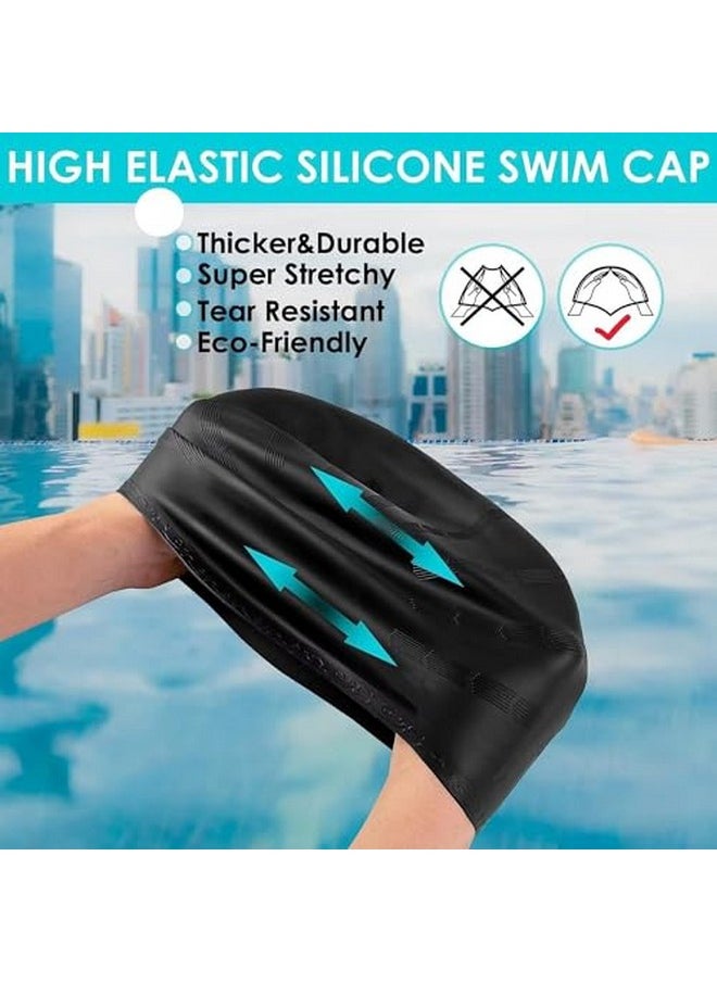 Rylan Latest Designed Long Hair Swim Cap,Waterproof Silicone Swimming Cap for Adult Woman and Men,Keeps Hair Clean with Ear Protector Fresh Long Lasting Silicone Made Waterproof Swimming Cap (Black)