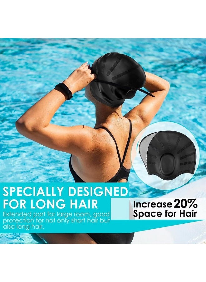 Rylan Latest Designed Long Hair Swim Cap,Waterproof Silicone Swimming Cap for Adult Woman and Men,Keeps Hair Clean with Ear Protector Fresh Long Lasting Silicone Made Waterproof Swimming Cap (Black)