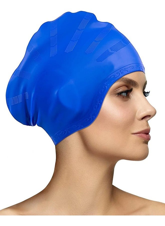 Rylan Latest Designed Long Hair Swim Cap,Waterproof Silicone Swimming Cap for Adult Woman and Men,Keeps Hair Clean with Ear Protector Fresh Long Lasting Silicone Made Waterproof Swimming Cap (Blue)