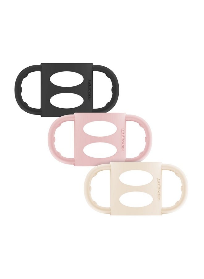 Dr. Brown’s Milestones 100% Silicone Baby Bottle Handles, Narrow, Black, Light Pink, Ecru, 3 Pack, 4m+