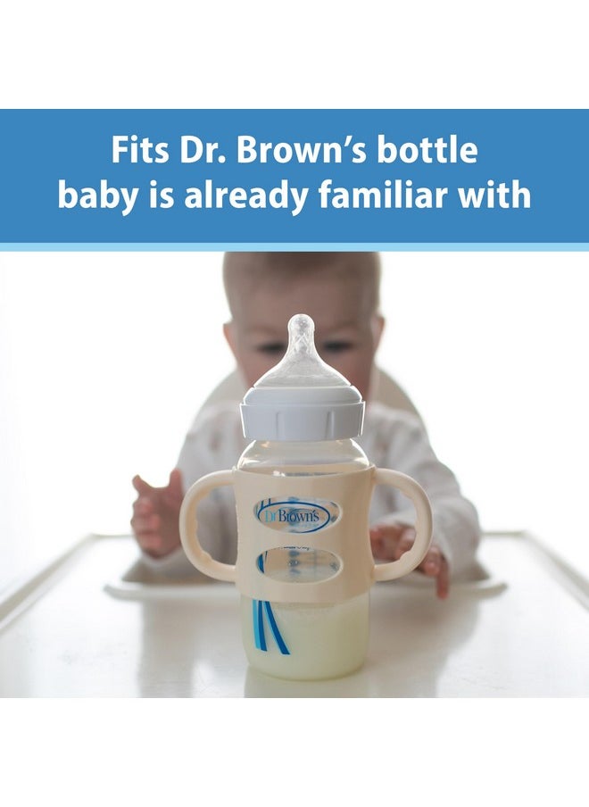 Dr. Brown's Milestones 100% Silicone Baby Bottle Handles, Wide-Neck, Removable Easy-Grip Transitional Sippy Cup Handles, Light Blue, Green, Gray, 4m+, 3 Pack