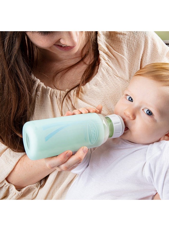 Dr. Brown's Natural Flow Options+ Glass Baby Bottle Sleeves,100% Silicone,8 oz,Narrow,Mint