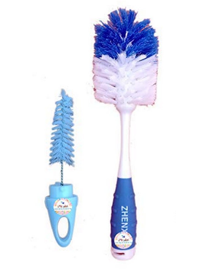 THE LITTLE LOOKERS Baby Bottle Cleaning Brush Set | 2-in-1 Multipurpose Cleaning Brush | Feeding Accessories Cleaning Brush of Babies (Blue)