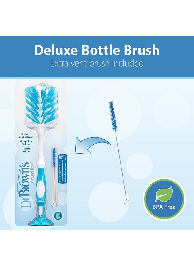 Dr. Brown's Deluxe Baby Bottle Brush with Anti-Colic Vent Cleaning Brush, Soft and Sturdy Bristles, BPA Free, Blue, 1 Pack