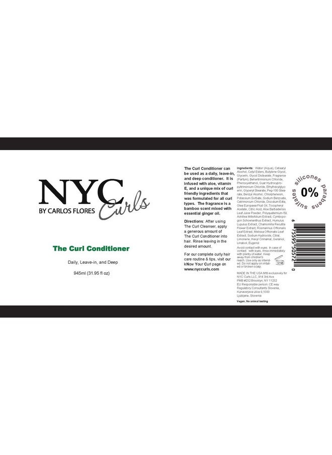 NYC Curls The Curl Conditioner | Daily, Leave-in, & Deep Conditioner for Curly, Coily, & Wavy Hair | 3 products in one | Silicone Free & Vegan | 945ml / 31.95 FL OZ