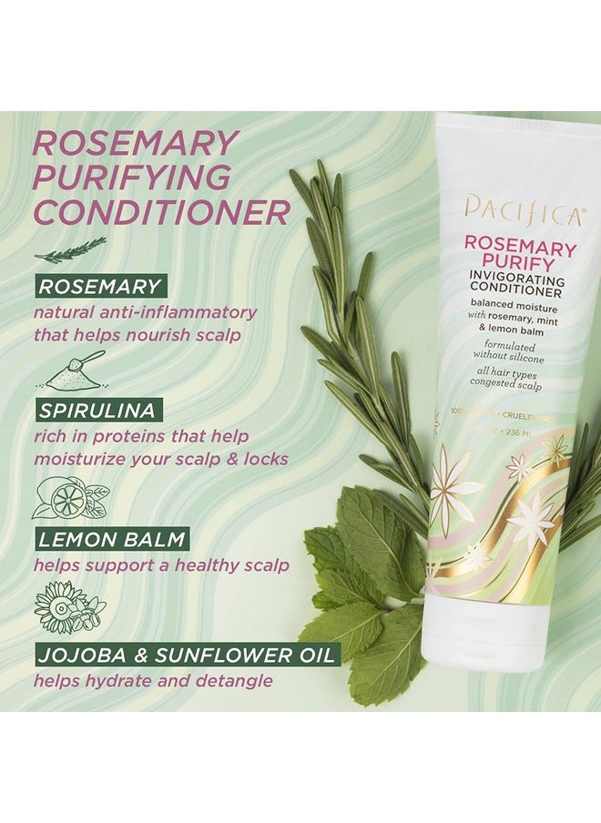 Pacifica Beauty, Rosemary Purify Invigorating Conditioner, Soothing Mint, Hydrate and Nourish Scalp, Lightweight, Detangle, Sulfate Free, Silicone Free, Vegan & Cruelty Free