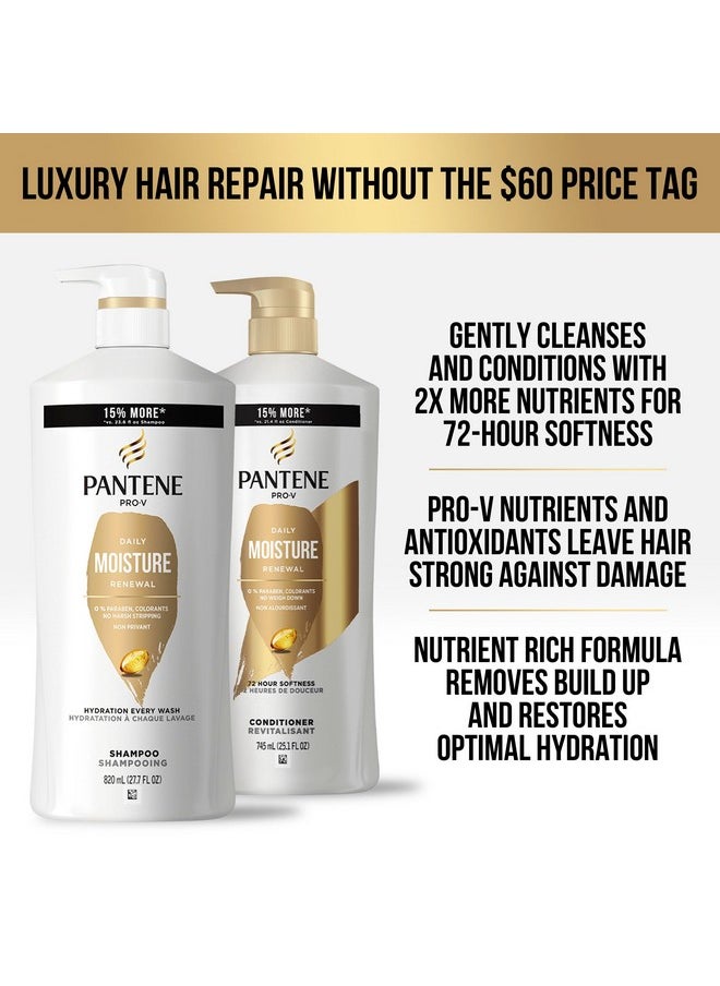 Pantene Shampoo & Conditioner Set, Daily Moisture Renewal with Pro-V Nutrients for Dry, Color-Treated Hair, Long-Lasting Hydration & Nourishment, 27.7 Fl Oz Each, 2-Pack + Miracle Rescue Shot (0.5 Oz)