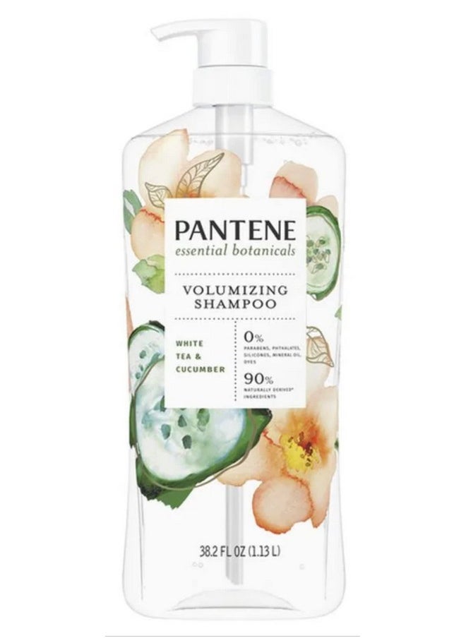 Pantene Essential Botanicals White Tea and Cucumber Volumizing Shampoo and Conditioner Set - 38.2 oz Per Bottle - 0% Parabens, Dyes, Mineral Oil, Phthalates, and Phosphates