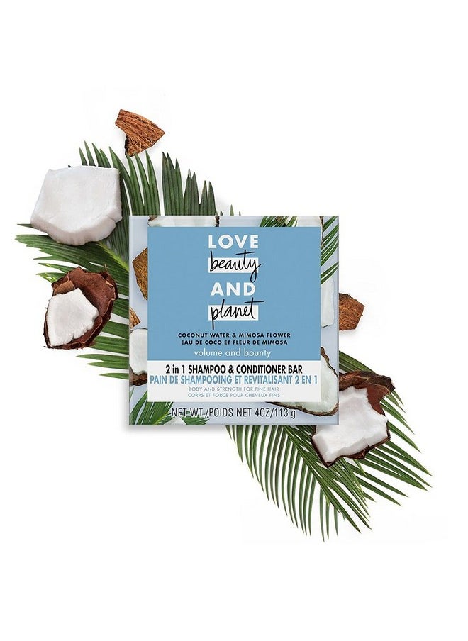 Love Beauty And Planet Volume and Bounty 2 in 1 Shampoo and Conditioner Bar for Thinning Hair Coconut Water & Mimosa Flower Body and Strength 4.0 oz