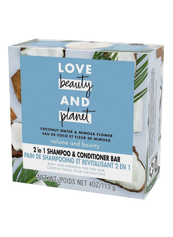 Love Beauty And Planet Volume and Bounty 2 in 1 Shampoo and Conditioner Bar for Thinning Hair Coconut Water & Mimosa Flower Body and Strength 4.0 oz