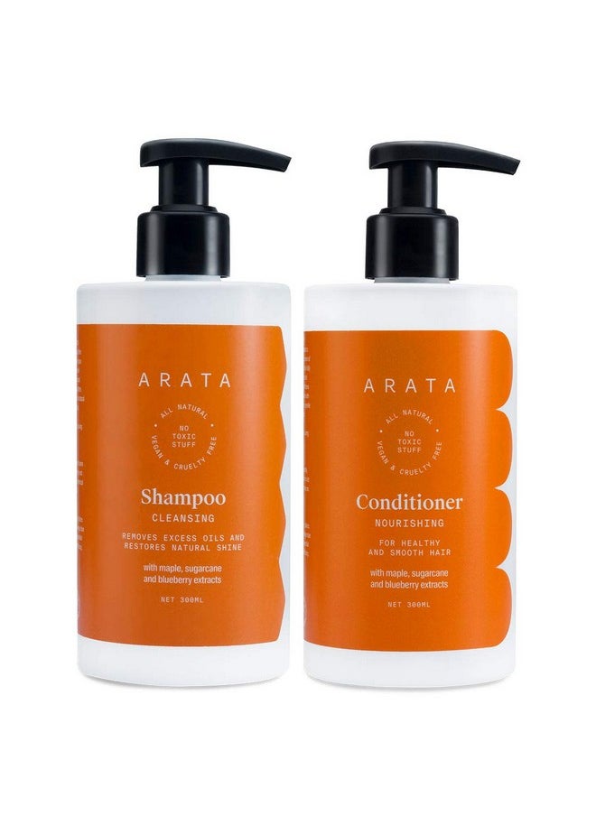 Arata Natural Oil Control Happy Hair Duo For Women & Men With Oil control Cleansing Shampoo (300 ML) & Conditioner(300 ML) | All-Natural, Vegan & Cruelty-Free | Non-Toxic, Plant-Based Oil Control Hair Cleansing