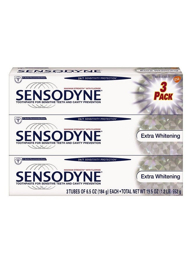 Sensodyne 24/7 Sensitivity Protection Extra Whitening Toothpaste, 6.5 Ounce Tubes (Pack of 3)