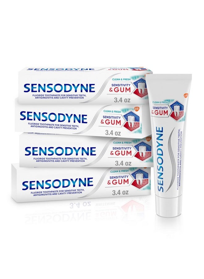 Sensodyne Sensitivity & Gum Sensitive Toothpaste for Gingivitis, Sensitive Teeth Treatment, Clean & Fresh - 3.4 Ounce (Pack of 4)