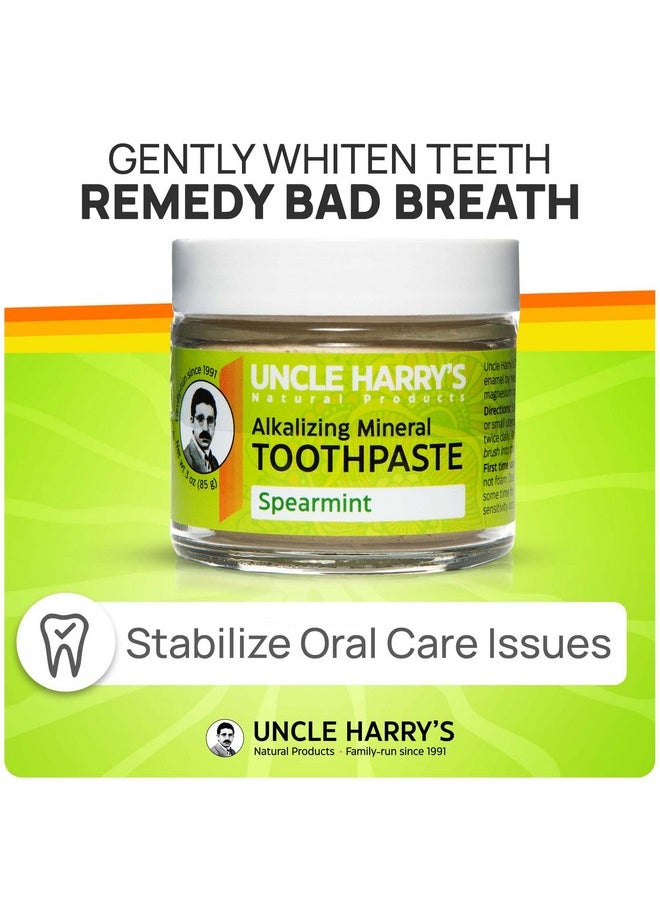 Uncle Harry's Spearmint Remineralizing Toothpaste | Natural Whitening Toothpaste Freshens Breath & Promotes Enamel | Vegan Fluoride Free Toothpaste (2 Pack)