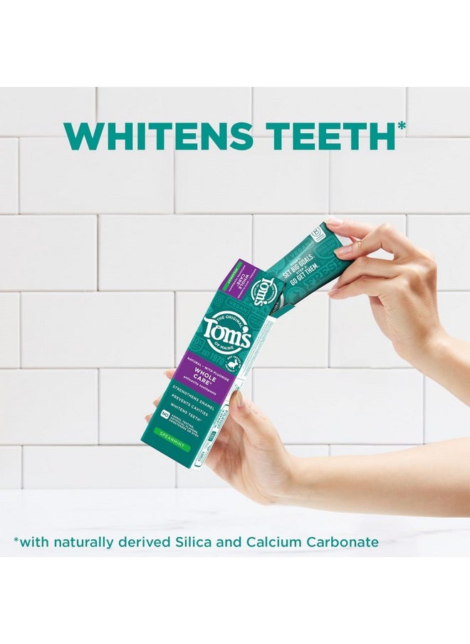 Tom's of Maine Whole Care Natural Toothpaste with Fluoride, Spearmint, 4 Ounce (Pack of 3), (Packaging May Vary)