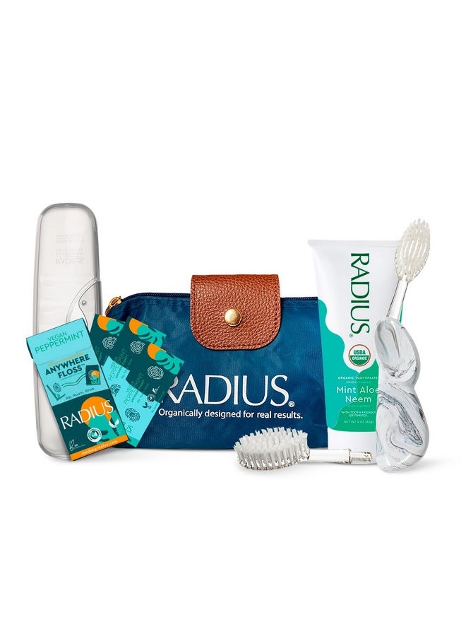 RADIUS Big Clean Deluxe Oral Care Gift Set (Big Brush With Replaceable Head Right Hand, Mint Aloe Neem Organic Toothpaste, Vegan Xylitol Mint Floss, Travel Case), 1 Count