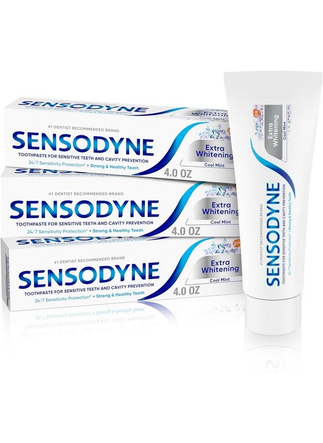 Sensodyne Extra Whitening Sensitive Teeth and Cavity Prevention Whitening Toothpaste, Amazon Exclusive, Cool Mint -4 Ounces (Pack of 3)