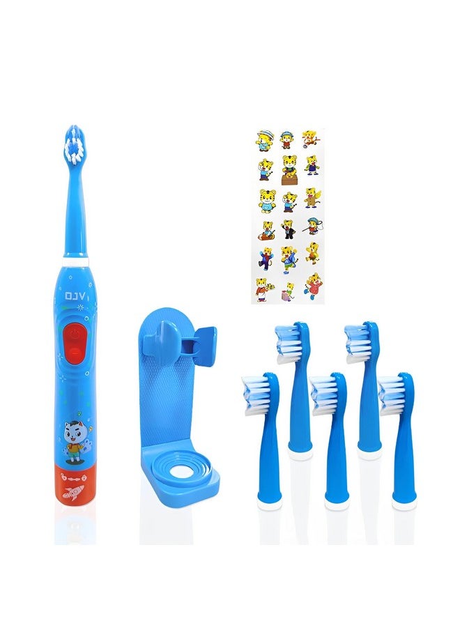 OJV 8630 Kids Sonic Electric Toothbrushes for Children Kids, 6 Modes 2-Min Timer, 6 Brush Heads, USB Rechargeable Power Smart Toothbrush for Girls Oral-Care Age 3-16 with Wall Mounted Holder (Blue)