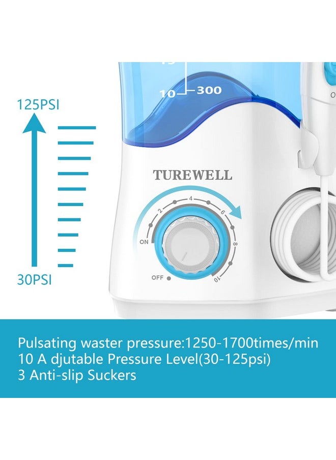 TUREWELL Water Dental Flosser for Teeth/Braces, Water Teeth Cleaner 8 Jet Tips and 10 Pressure Levels, 600ML Large Water Tank Oral Irrigator for Family(White)