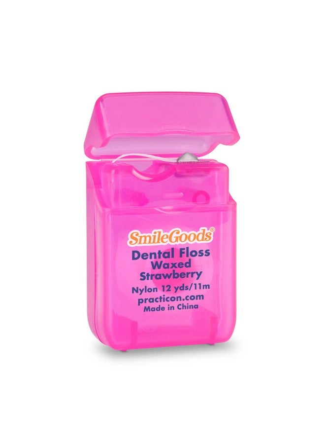 SmileGoods Waxed Dental Floss, 12 Yard, Strawberry Flavored, Bulk Pack of 72