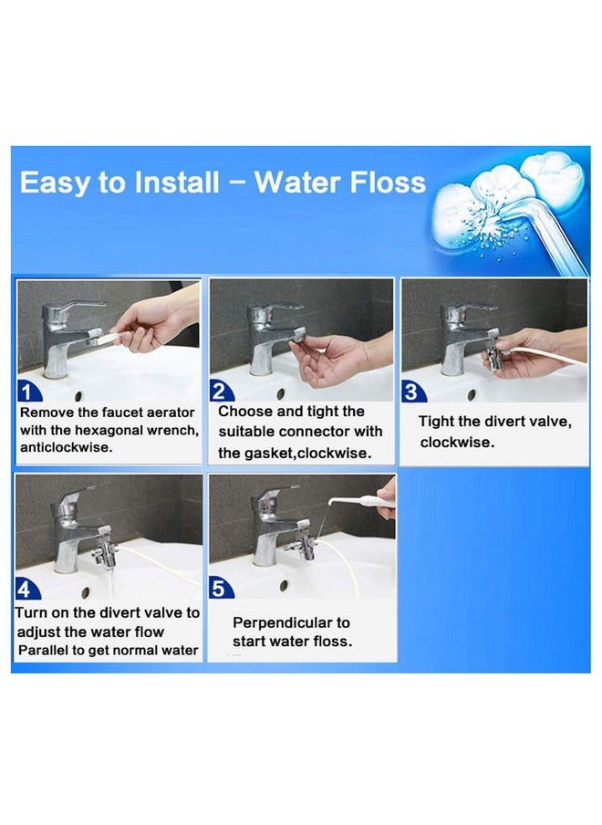 Water Flosser for Family Use 3 Jet Tips & 3 Toothbrush for Faucet & Shower, Oral Irrigator Non-Electric Safety , Dental Oral Care Tooth Cleaning