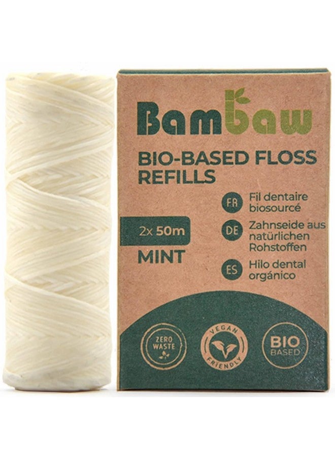 Vegan Refill Dental Floss | Refillable Tooth Floss | Candelilla Wax | Plastic Free Dental Tape | Zero Waste Floss | Eco Floss | Mint | 2 x 55 Yards | Bambaw