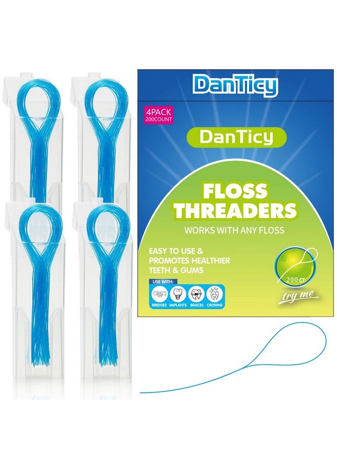 Floss Threaders, Deep Clean Dental Floss Threader for Braces, Bridges, and Implants 200PCS(4Pack),Blue