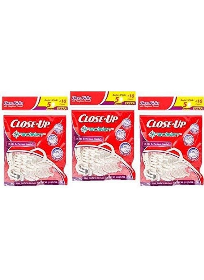 Close-Up Precision Floss Picks 60 Ct, Pack of 3 (180 Flossers)