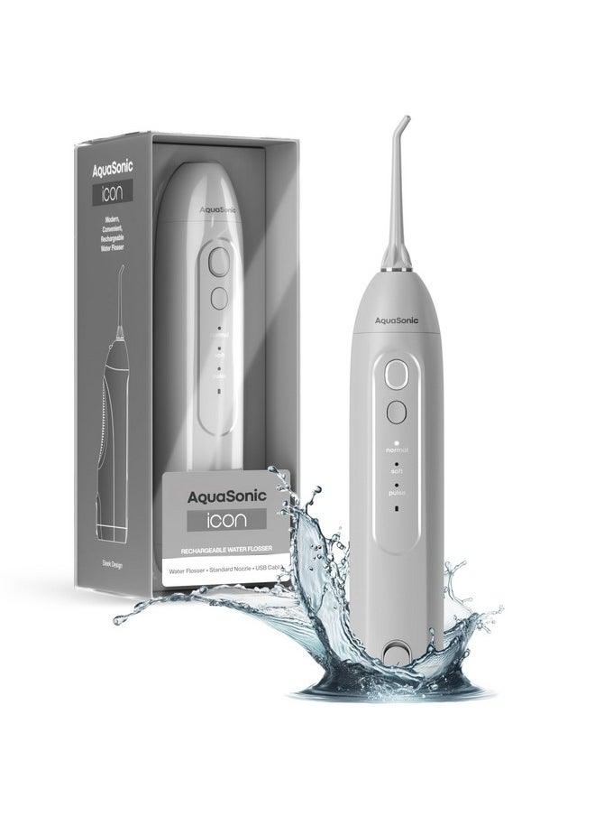 AquaSonic Icon Water Flosser for Teeth - Cordless Rechargeable Oral Irrigator - Waterproof, Portable Dental Cleaning with Jet Tip - Braces Home Travel - Stone