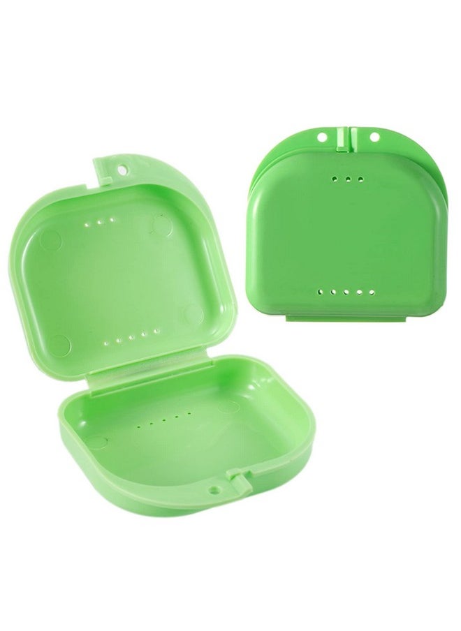 2 PCS Orthodontic Retainer Case,Retainer Case,Denture Case with Ventilation Holes for Mouth Guard and Floss (Green)