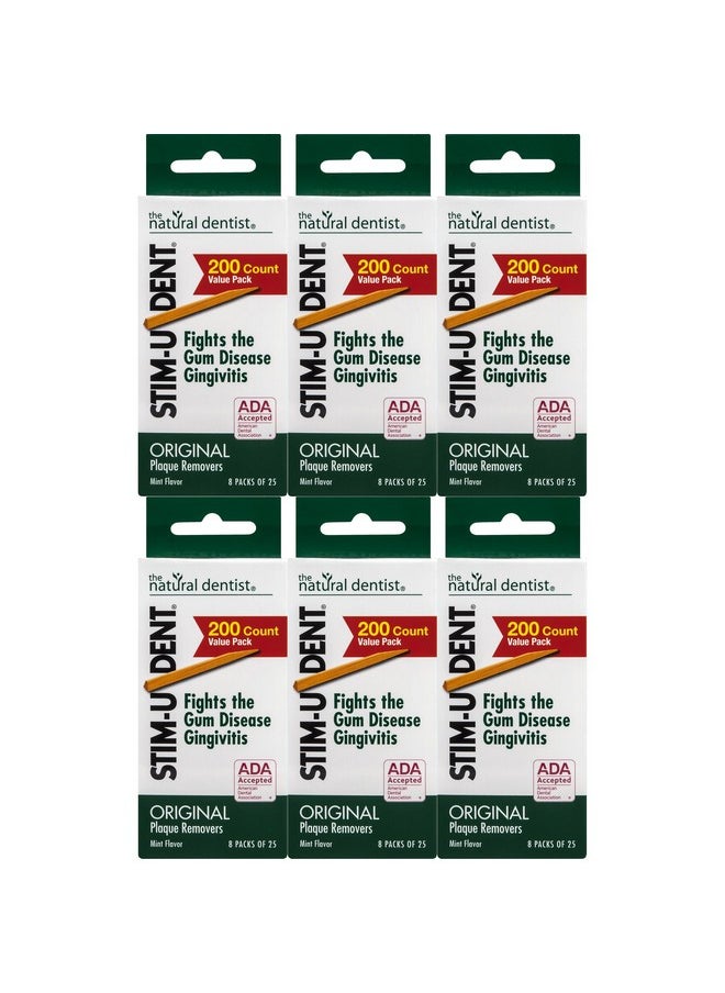 Stim-U-Dent Original, The Un-Plastic Plaque Removers, Mint-Flavored, 200 Count Box (Pack of 6)