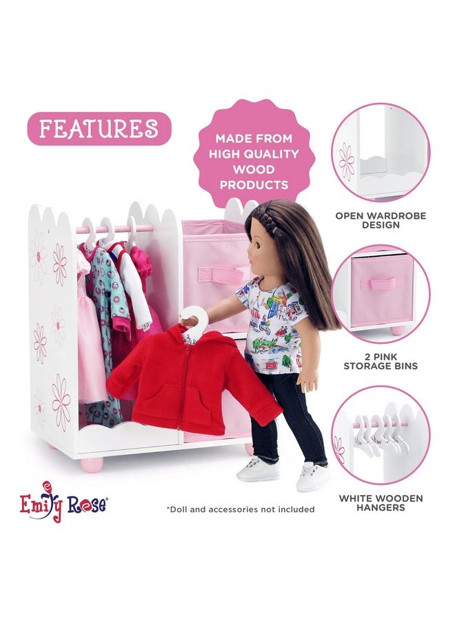 | Usa Company |18 Inch Doll Clothes Open Closet Furniture Accessory - Wooden Doll Accessories Toy Playsets - With 5 Free Wooden 18