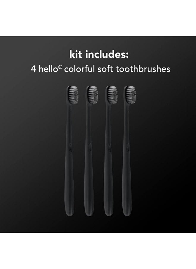 hello Charcoal Soft Toothbrush with Activated Charcoal from Sustainable Bamboo, BPA- Free, Made from Plant-Based Materials, 4 Pack