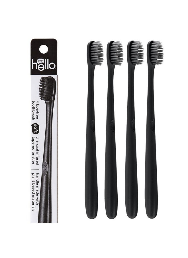 hello Charcoal Soft Toothbrush with Activated Charcoal from Sustainable Bamboo, BPA- Free, Made from Plant-Based Materials, 4 Pack