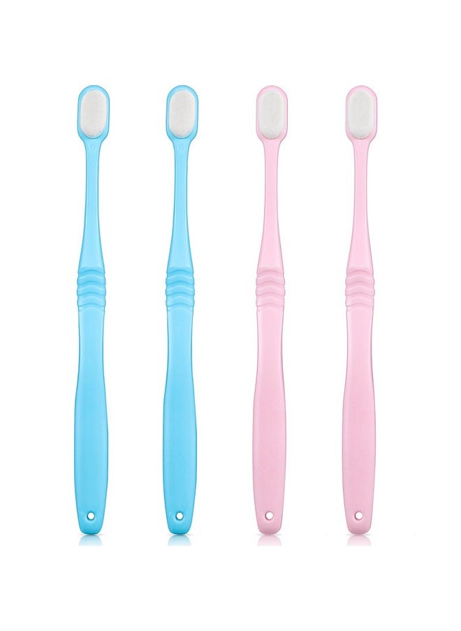 4 Pieces Extra Soft Toothbrushes Micro Nano Manual Toothbrush for Sensitive Gums with 20,000 Extra Soft Bristles for Fragile Gums Adult Kid Children (Blue, Pink)