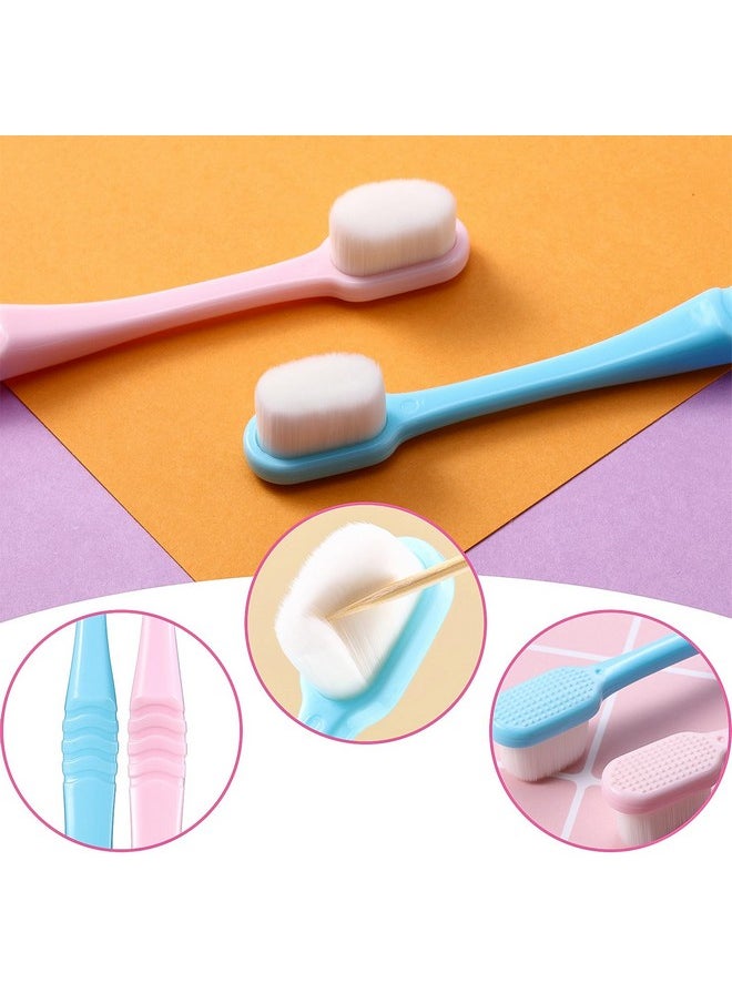 4 Pieces Extra Soft Toothbrushes Micro Nano Manual Toothbrush for Sensitive Gums with 20,000 Extra Soft Bristles for Fragile Gums Adult Kid Children (Blue, Pink)