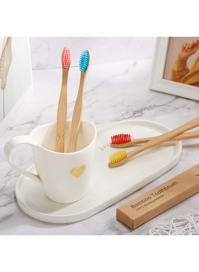 18 Pieces Bamboo Toothbrushes Tooth Brush Bamboo Toothbrushes with Nylon Bristles and Ergonomic Handles in Individually Packaged (Multi-Colors)