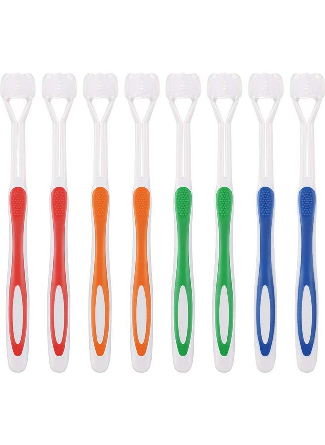 8 Pieces Autism Toothbrush Three Bristle Travel Toothbrush for Complete Teeth and Gum-Care, Great Angle Bristles Clean Each Tooth, Soft/Gentle (Green, Blue, Yellow, Red)