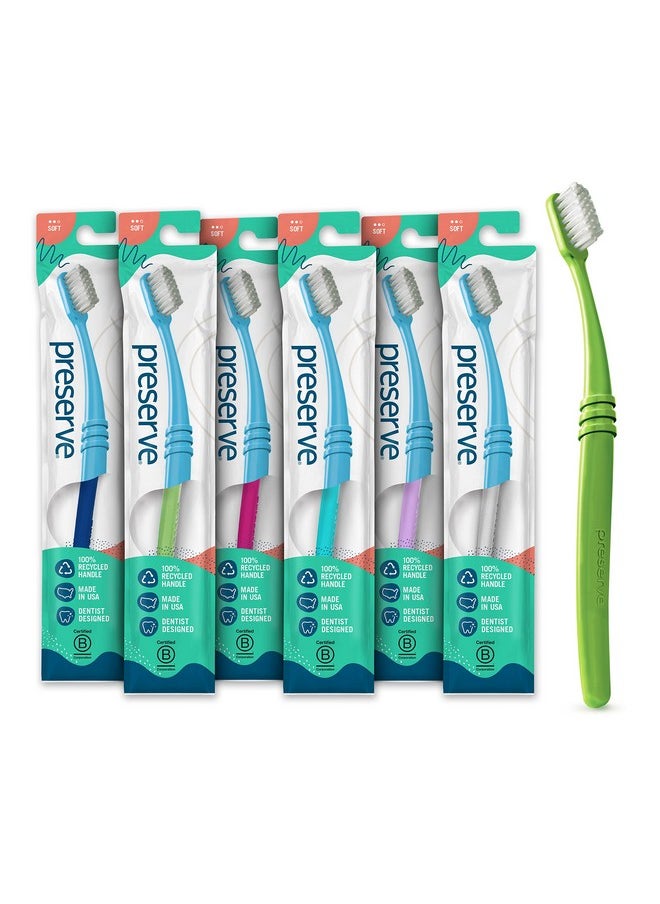 Preserve Eco Friendly Adult Toothbrushes, Made in The USA from Recycled Plastic, Lightweight Package, Soft Bristles, Colors Vary, 6 Pack