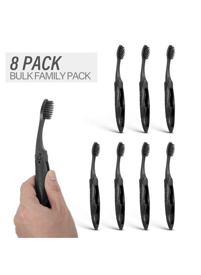 Boao 8 Packs Travel Toothbrushes Individually Wrapped Black Folding Toothbrush for Travel Camping Portable Charcoal Toothbrush with Soft Medium Bristles