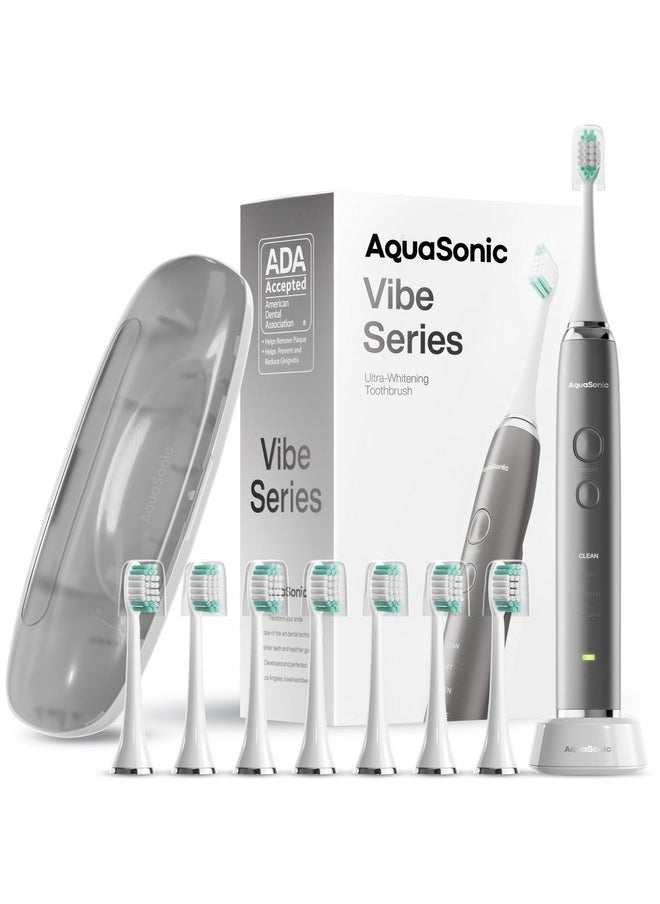 Aquasonic Vibe Series Ultra-Whitening Toothbrush - ADA Accepted Electric Toothbrush - 8 Brush Heads & Travel Case - 40,000 VPM Motor & Wireless Charging - 4 Modes w Smart Timer - Charcoal Metallic