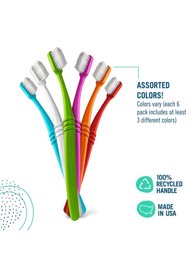 Preserve Eco Friendly Adult Toothbrushes, Made in The USA from Recycled Plastic, Lightweight Package, Ultra Soft Bristles, Colors Vary, 6 Pack