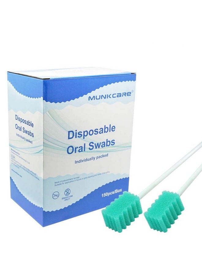 Munkcare Disposable Oral Foam Tipped Swab Mouth Cleaning Swab, Green Tooth Shape, 150 counts