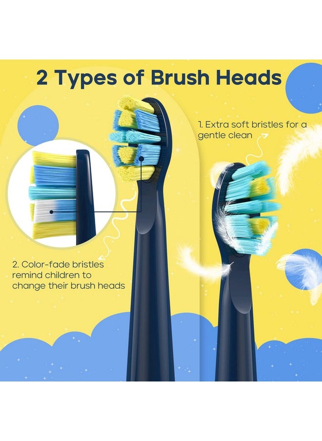 SEAGO Kids Electric Toothbrush, Sonic Soft Bristle Rechargeable Toothbrushes with DIY Stickers, 5 Modes, Includes 4 Replacement Brush Heads, Ages 3 to 12 Years Old (Navy)